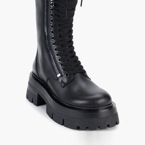 Black Knee-High Combat Boots with Chunky Sole lug sole